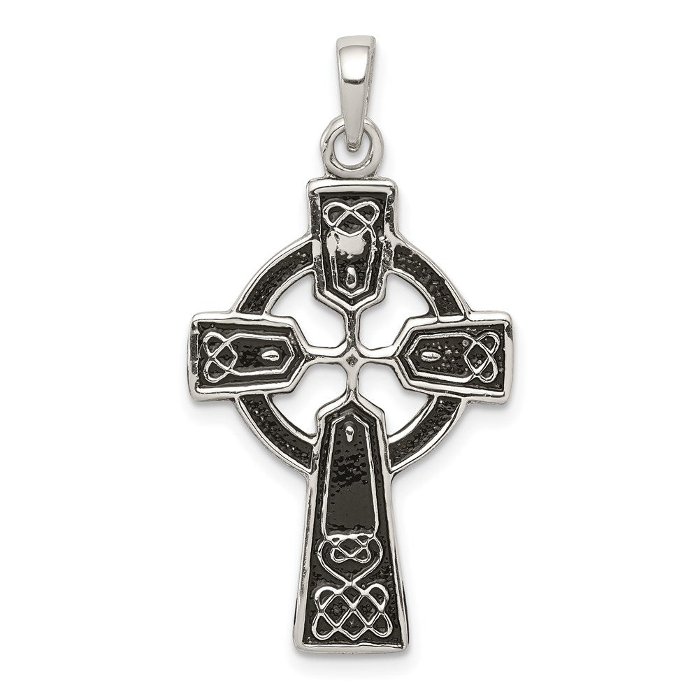 Sterling Silver Polished and Antiqued Celtic Cross Pendant, 27 x 18 mm