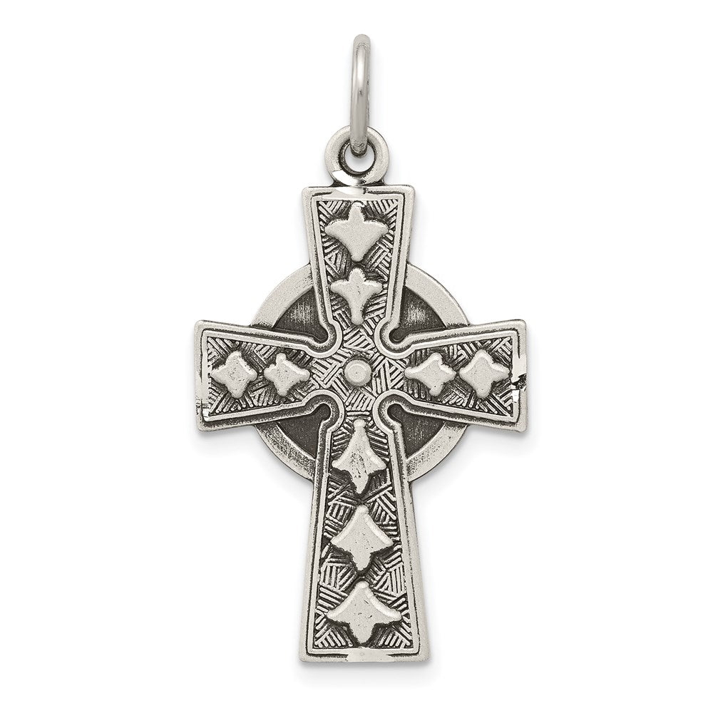 Sterling Silver Antiqued Irish Cross Pendant, 26.85 x 18.4 mm