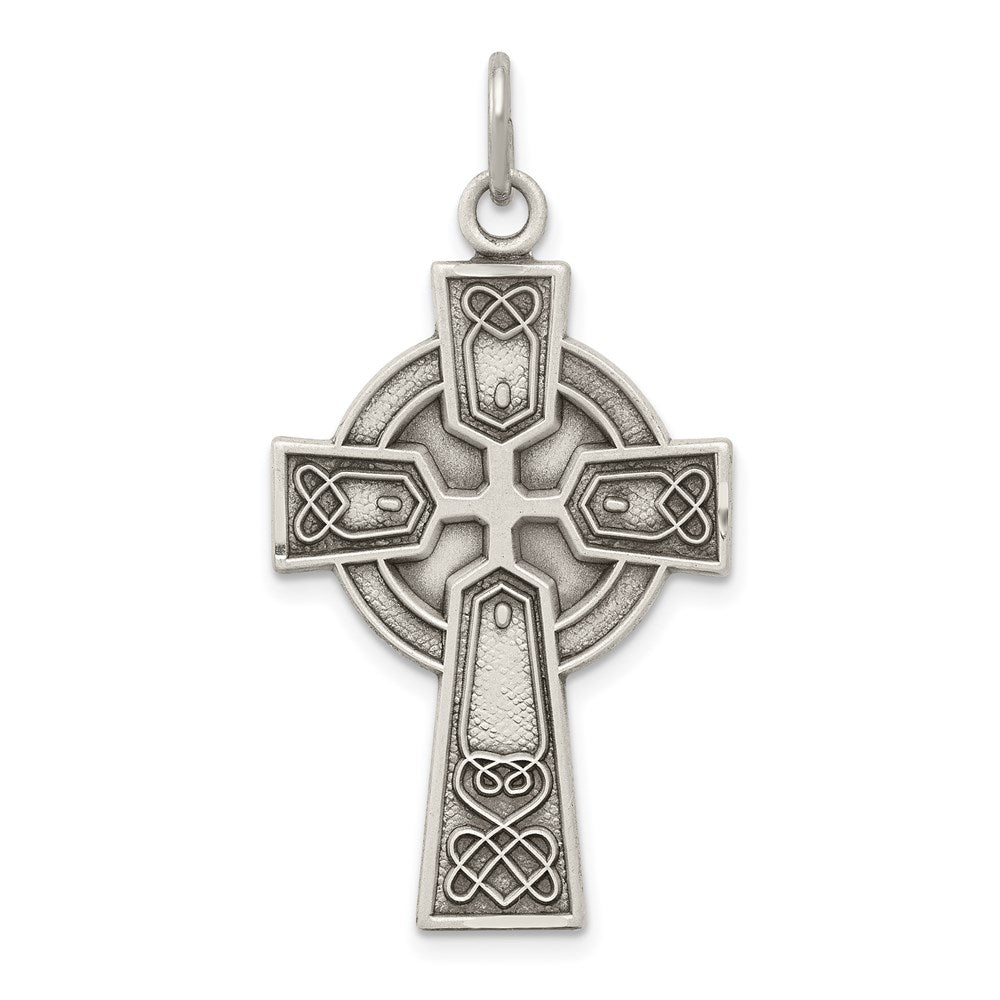 Sterling Silver Antiqued Irish Cross Pendant, 33 x 20 mm