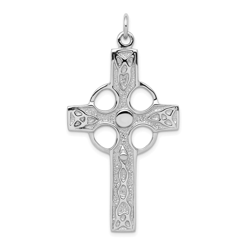 Sterling Silver Rhodium-plated Polished Celtic Cross Pendant, 46.6 x 27.78 mm