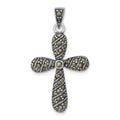 Sterling Silver Antiqued Marcasite Cross Pendant, 36.55 x 20 mm