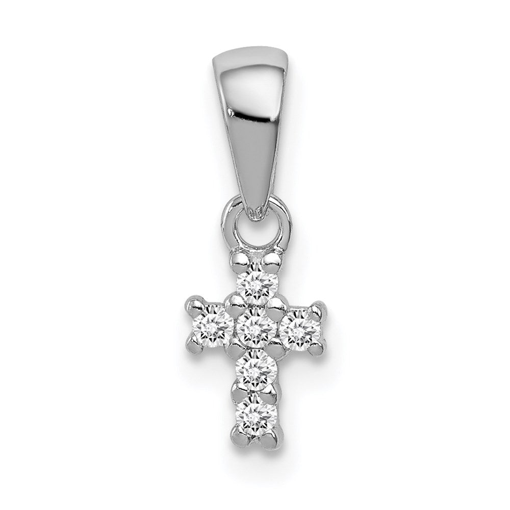 Sterling Silver Rhodium-plated Polished CZ Cross Pendant, 7.9 x 5 mm