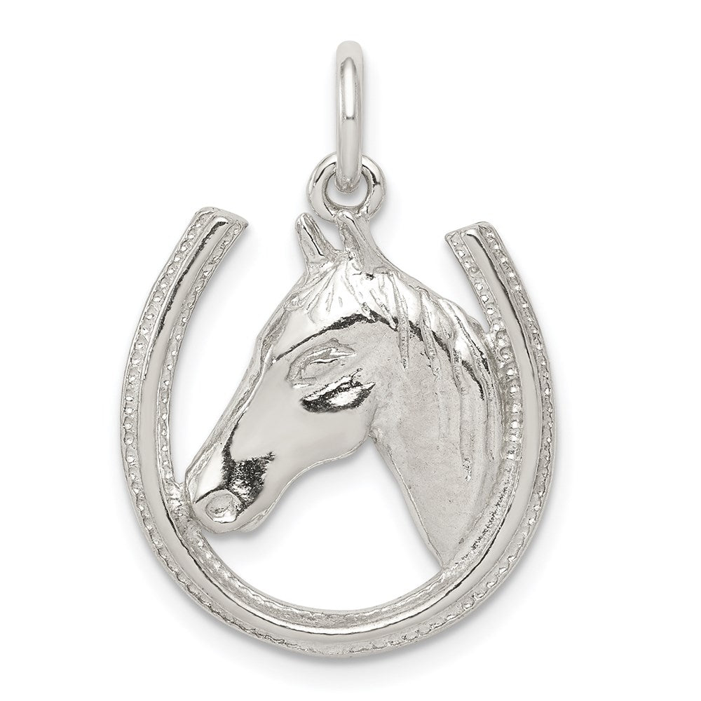 Sterling Silver Horseshoe with Horse Head Pendant, 21 x 18 mm