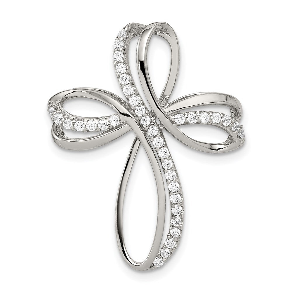 Sterling Silver Rhodium-plated Polished CZ Cross Chain Slide, 28.5 x 22.73 mm