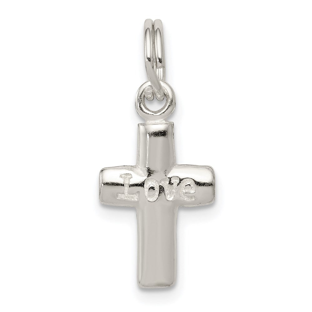 Sterling Silver Polished LOVE Cross Charm, 14.5 x 9.5 mm