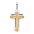 Sterling Silver Rhodium-plated & Gold-tone Brshd/Polished Cross Pendant, 29.2 x 18.8 mm
