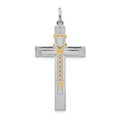 Sterling Silver Platinum-plated & Gold-tone Rosary on Cross Pendant, 35 x 21 mm