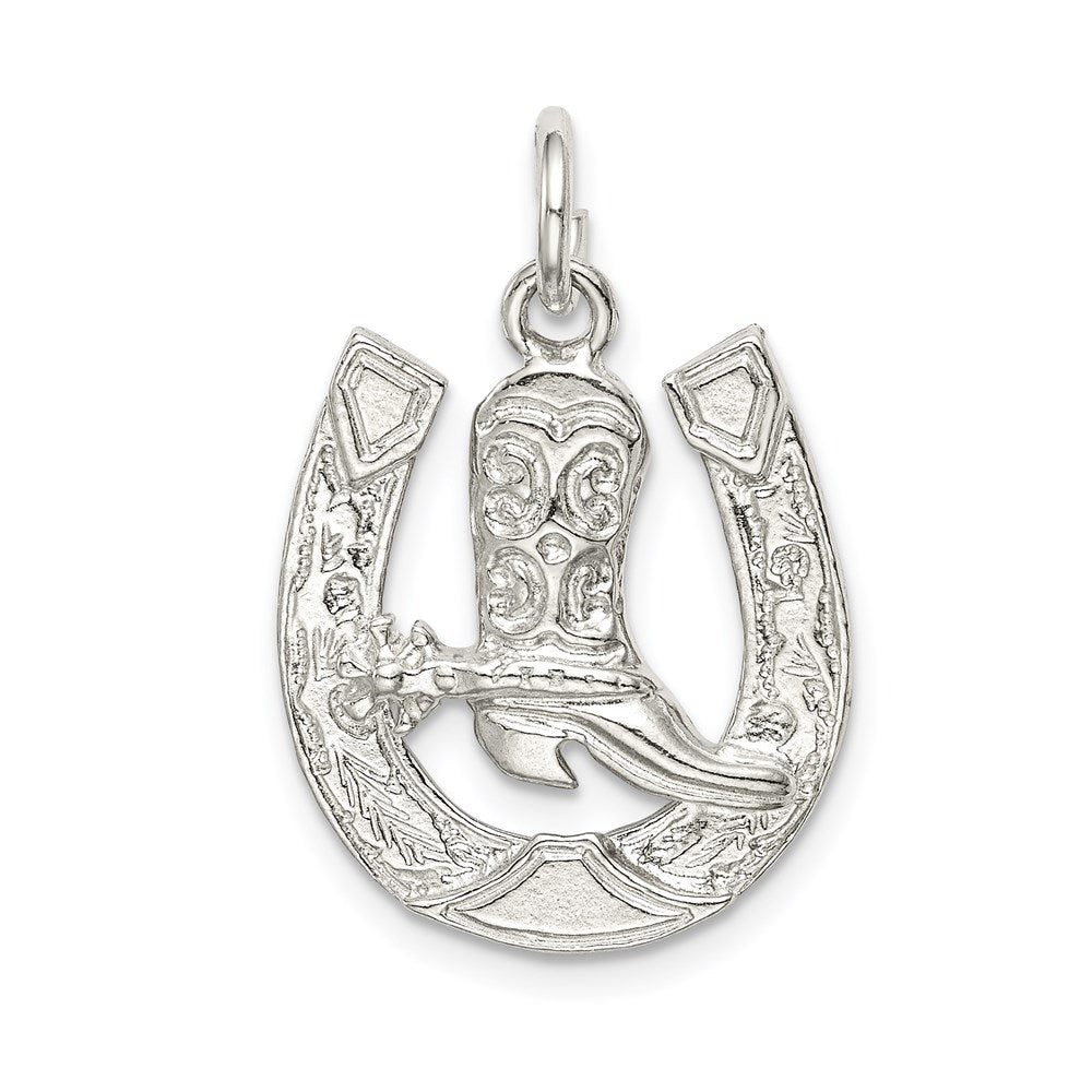 Sterling Silver Horseshoe with Boot Charm, 22 x 18 mm