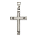Sterling Silver Antiqued, Polished and Brushed Latin Cross Pendant, 30 x 19 mm