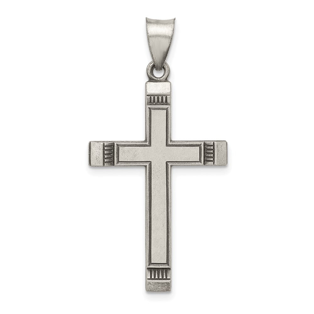 Sterling Silver Antiqued, Polished and Brushed Latin Cross Pendant, 30 x 19 mm