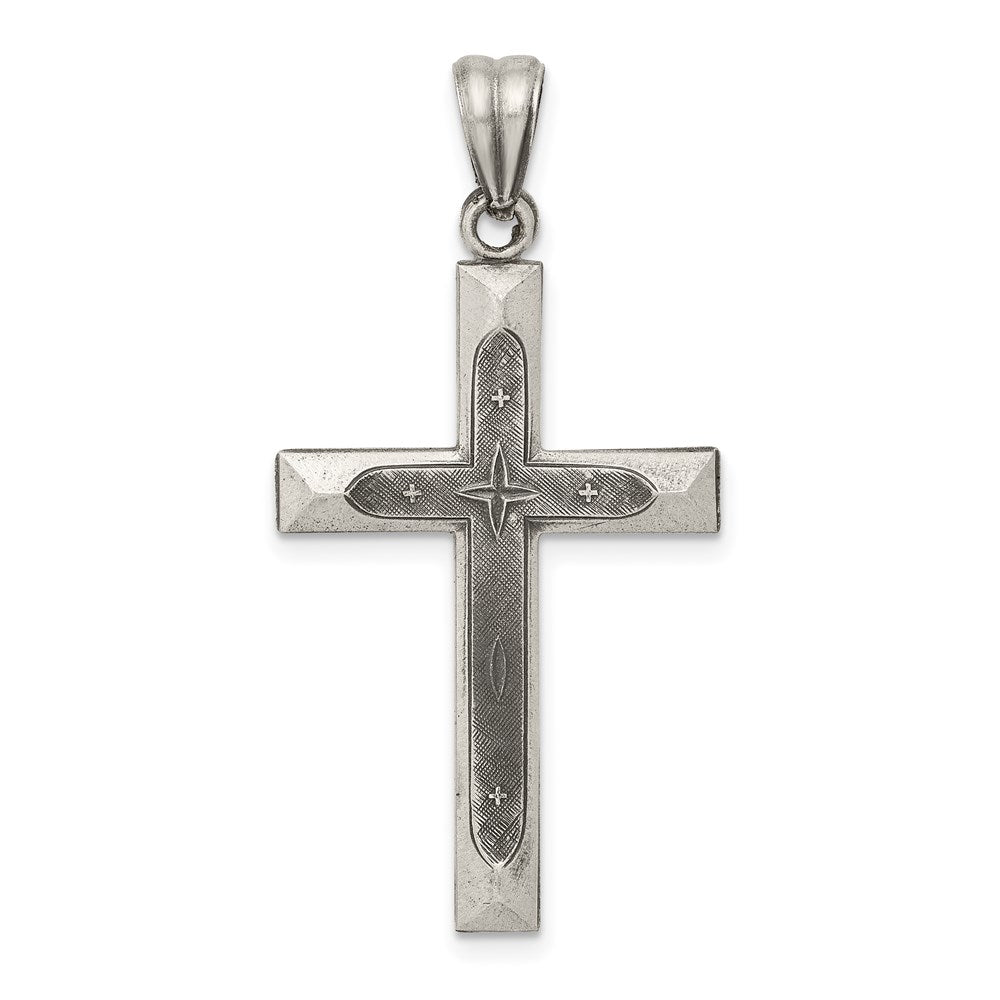 Sterling Silver Antiqued, Polished and Brushed Latin Cross Pendant, 30.15 x 19.5 mm
