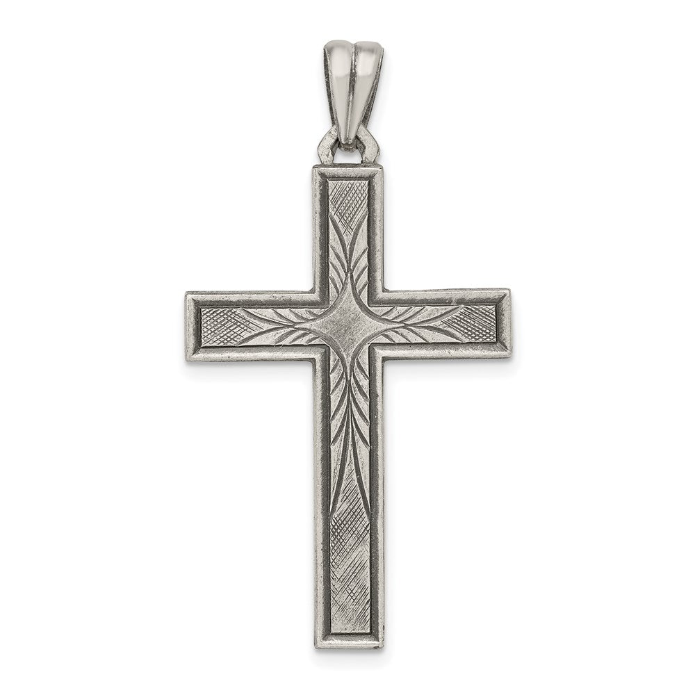 Sterling Silver Antiqued, Polished and Brushed Latin Cross Pendant, 33 x 22.15 mm