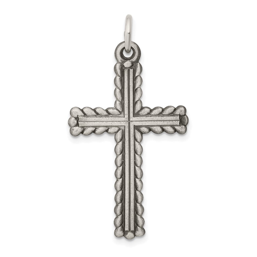 Sterling Silver Antiqued, Textured and Brushed Latin Cross Pendant, 30.95 x 20.4 mm