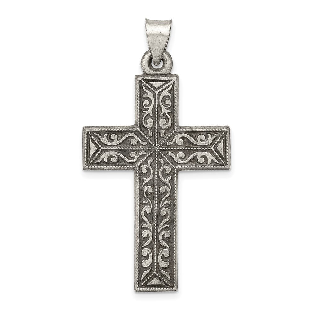 Sterling Silver Antiqued, Polished and Brushed Latin Cross Pendant, 33.65 x 22.83 mm
