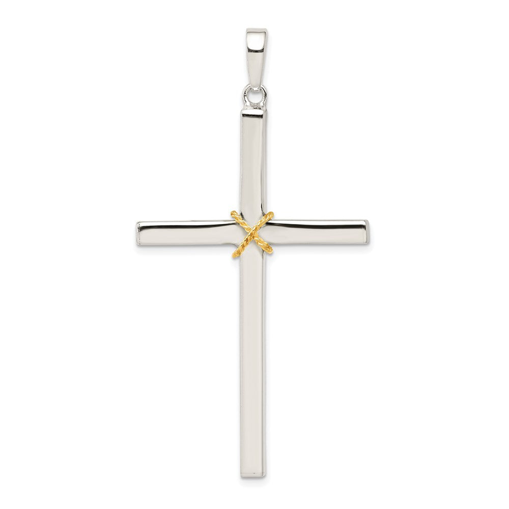 Sterling Silver Polished w/Gold-plated Rope Hollow Crucifix Pendant, 48.5 x 30.65 mm