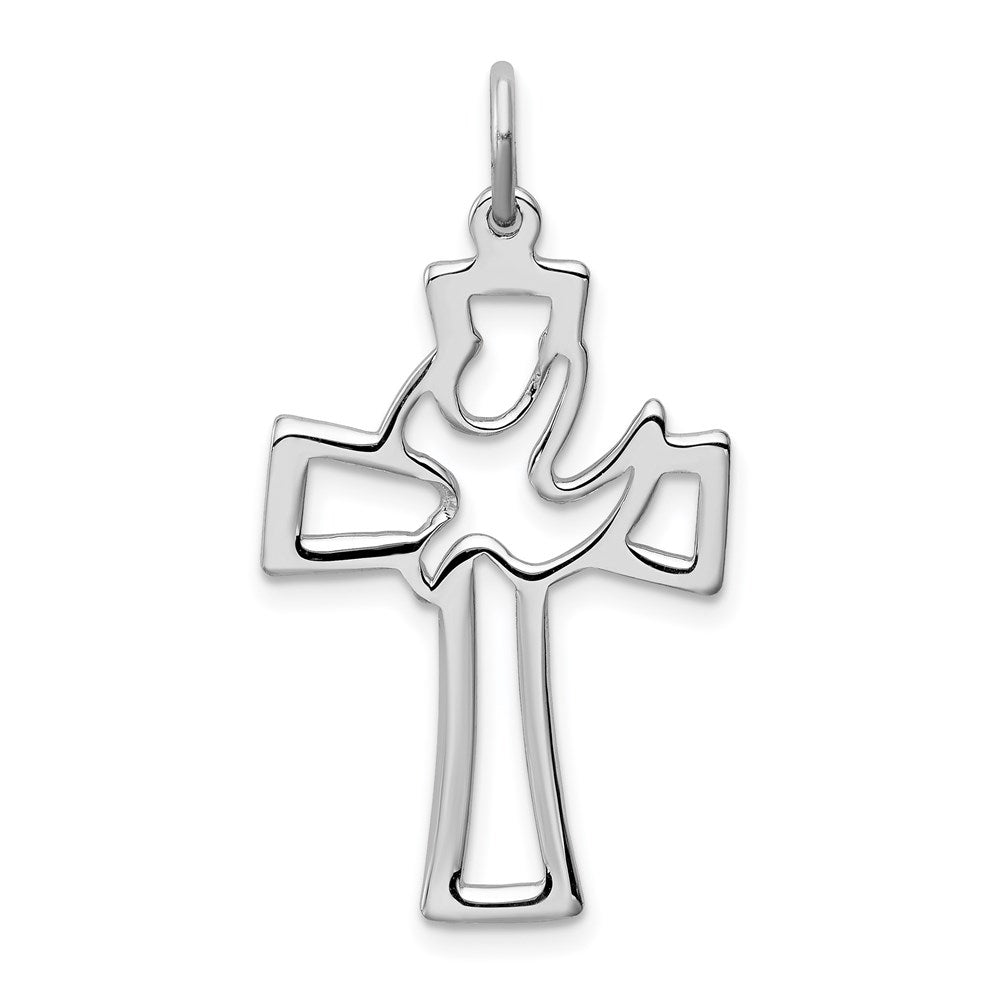 Sterling Silver Platinum-plated Polished Cut-out Dove Cross Pendant, 28 x 18.35 mm