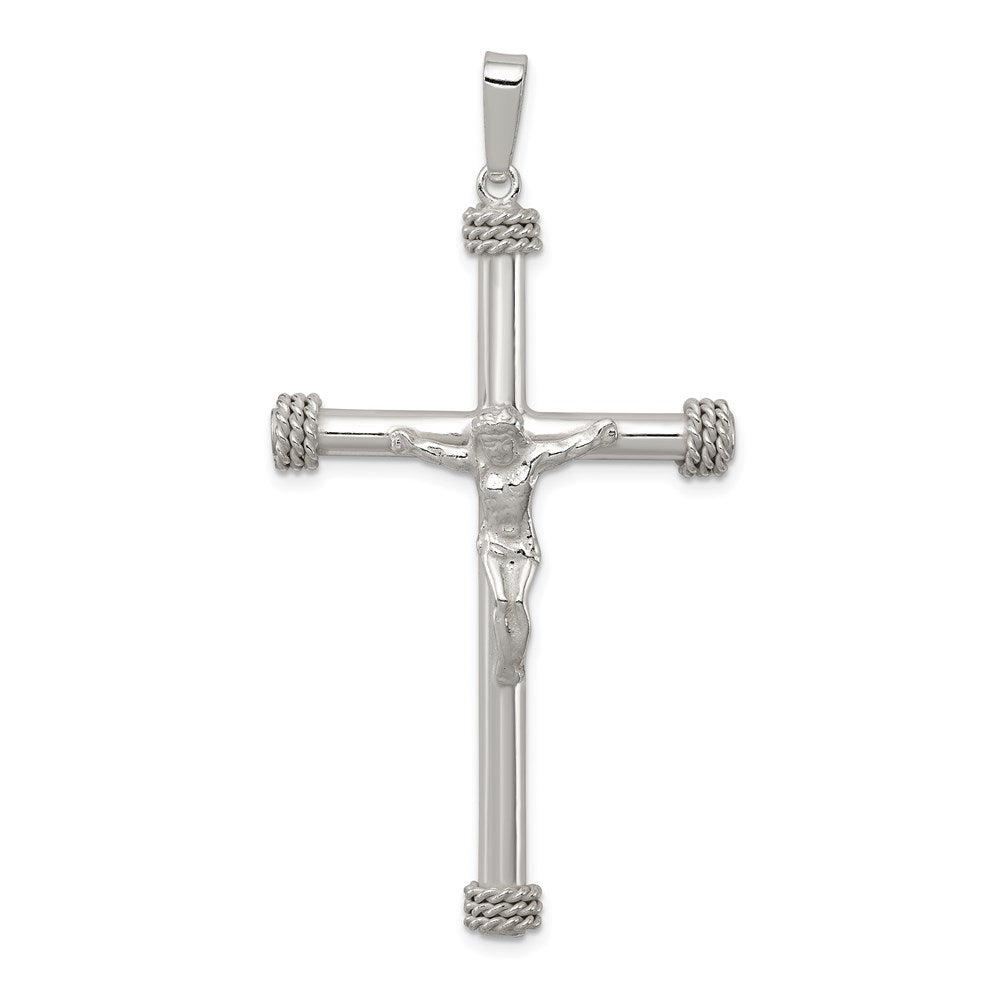 Sterling Silver Polished Textured Hollow Crucifix Pendant, 56.35 x 29 mm