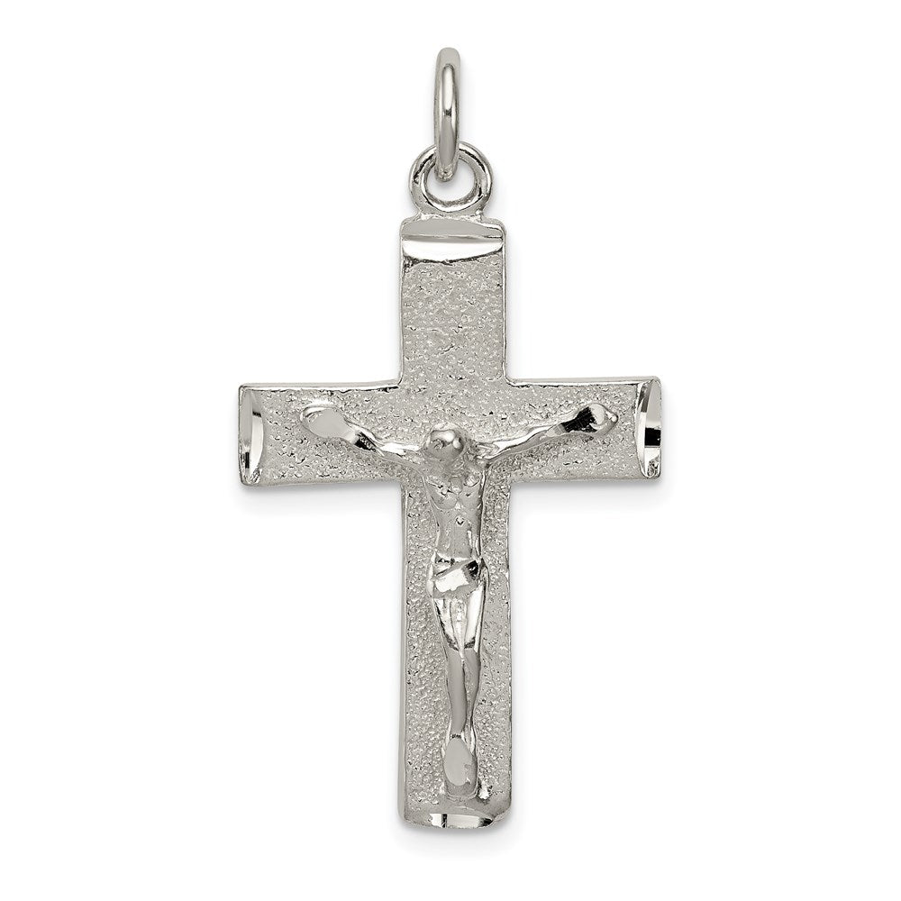 Sterling Silver Polished Squared Cross Crucifix Pendant, 35.5 x 19.85 mm