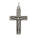 Sterling Silver Antiqued Squared Cross Crucifix Pendant, 35 x 19.15 mm