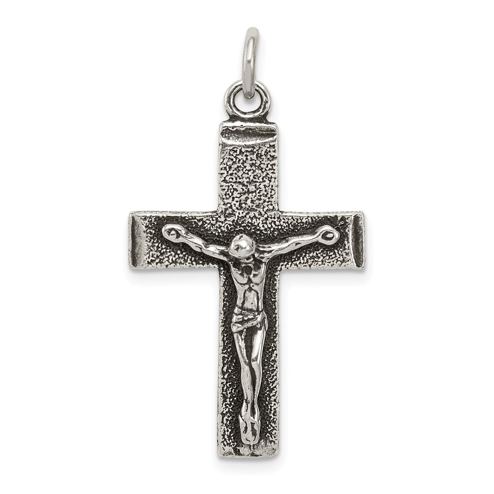 Sterling Silver Antiqued Squared Cross Crucifix Pendant, 35 x 19.15 mm