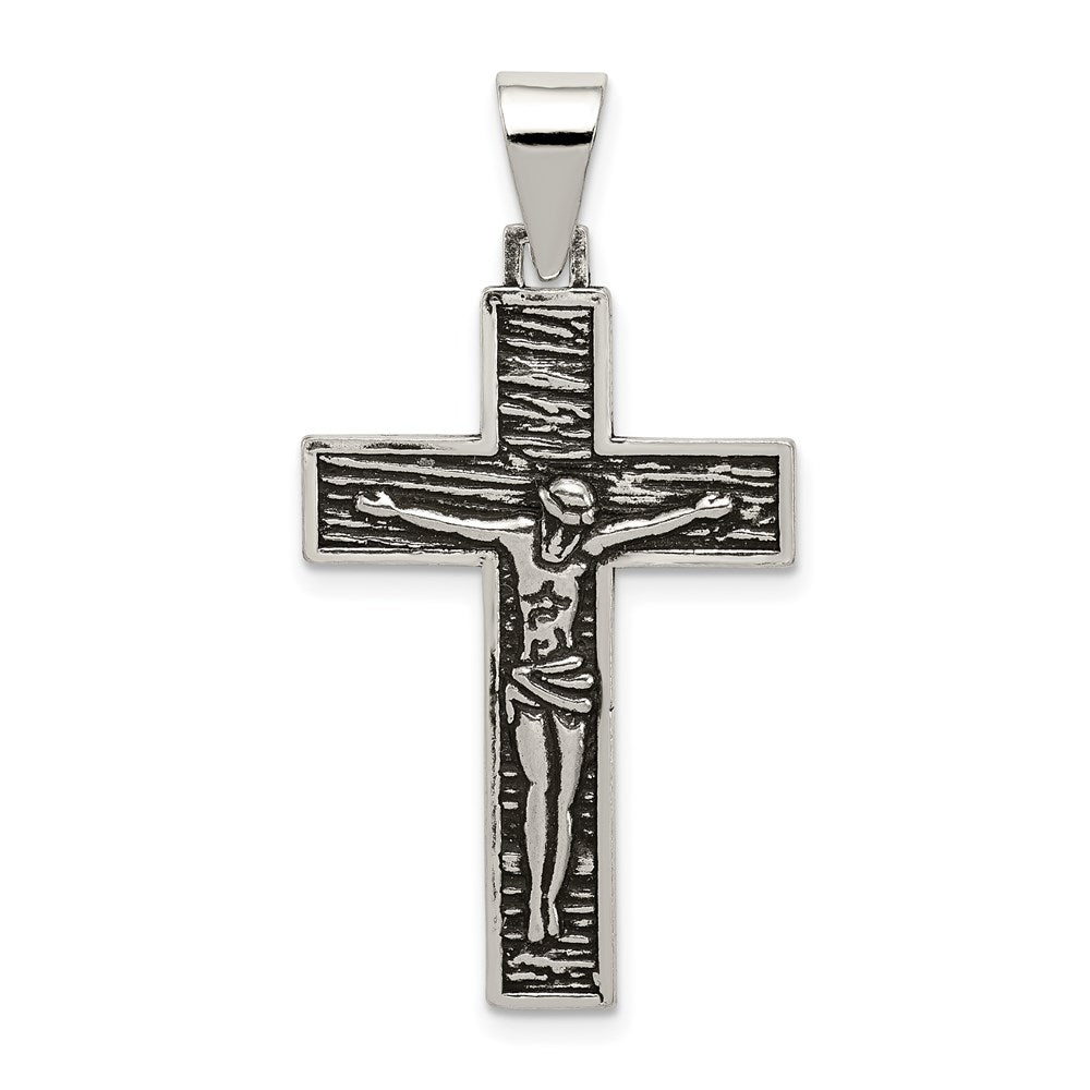 Sterling Silver Antiqued & Textured Crucifix Pendant, 36.75 x 19.25 mm