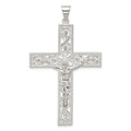 Sterling Silver Polished Beaded Filigree Crucifix Pendant, 63 x 34.4 mm