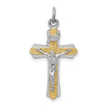 Sterling Silver Platinum-plated & Gold-tone INRI Crucifix Cross Pendant, 29 x 15 mm