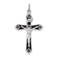 Sterling Silver Platinum-plated Black Epxy Purple CZ INRI Cross Pendant, 31.75 x 18.25 mm