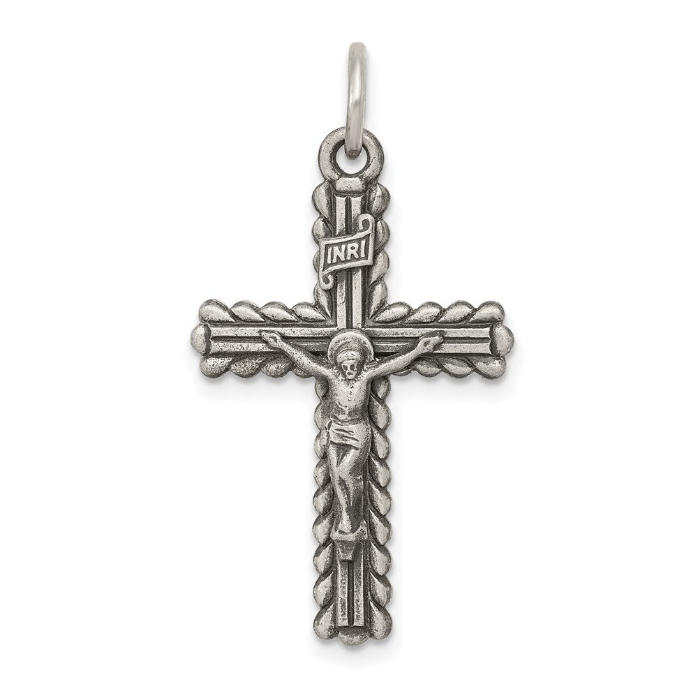 Sterling Silver Antiqued and Brushed INRI Crucifix Pendant, 33 x 18.53 mm