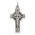 Sterling Silver Antiqued Irish 4-Way INRI Crucifix Cross Pendant, 32.5 x 16 mm
