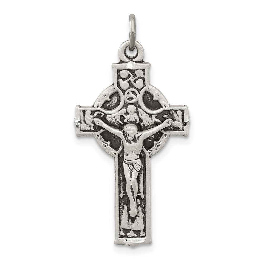 Sterling Silver Antiqued Irish 4-Way INRI Crucifix Cross Pendant, 32.5 x 16 mm