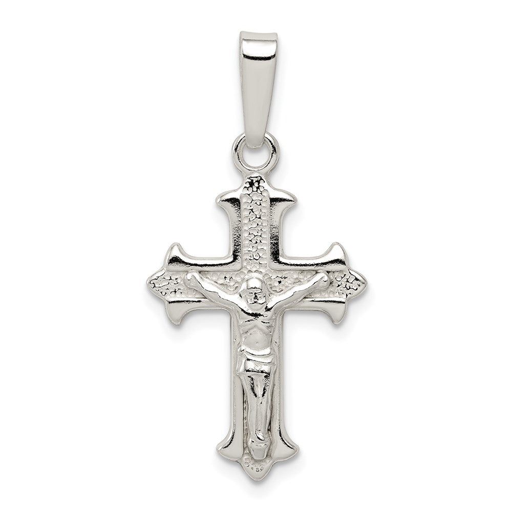 Sterling Silver Polished Textured Crucifix Pendant, 32.5 x 16 mm