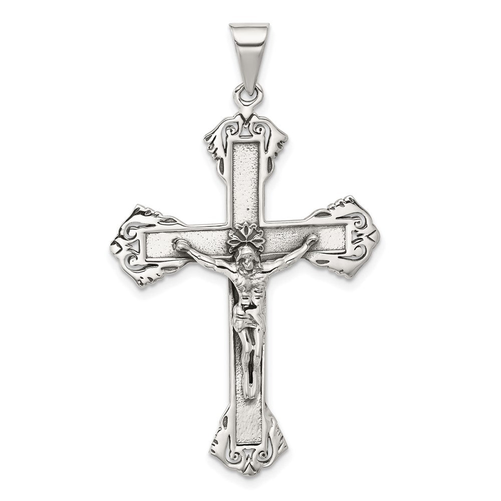 Sterling Silver Antiqued Crucifix Pendant, 50 x 29.75 mm