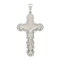 Sterling Silver Polished & Textured Large Floral Cross w/Jesus Pendant, 66.5 x 35 mm