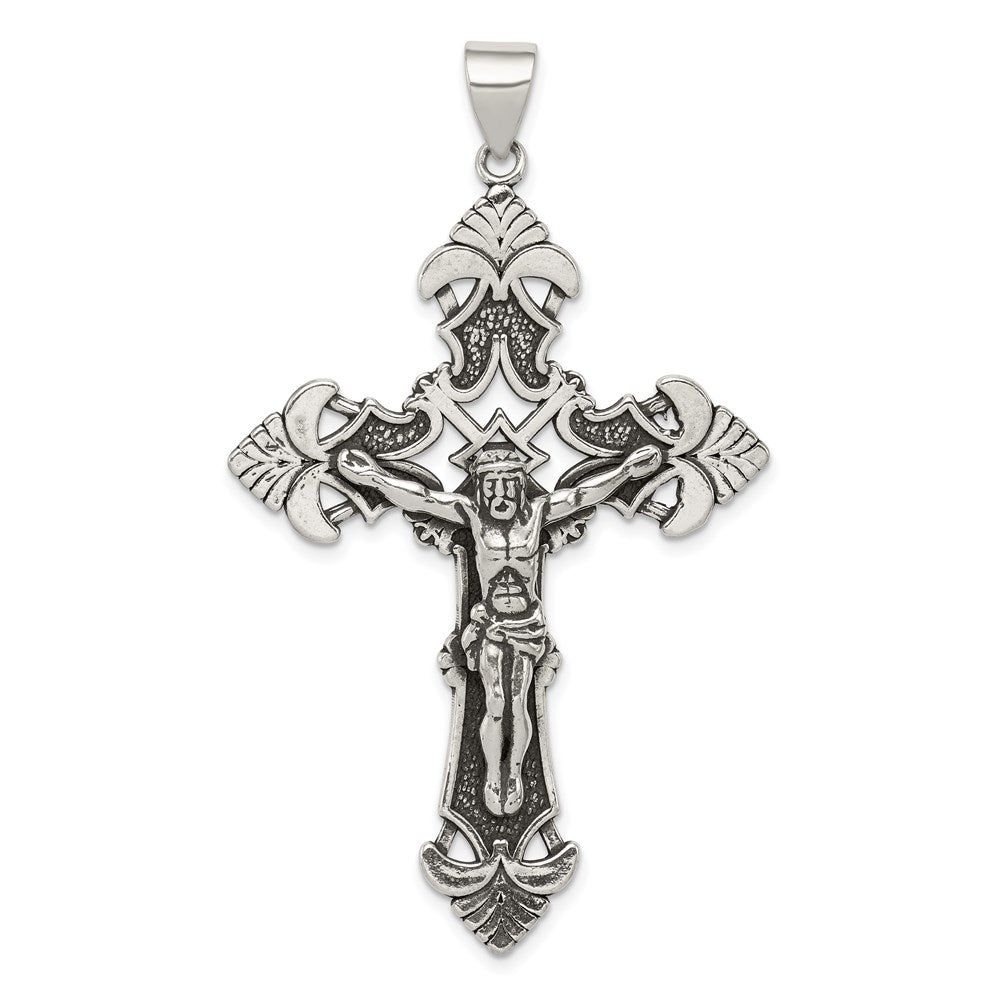 Sterling Silver Antiqued Crucifix Pendant, 61.5 x 35.5 mm