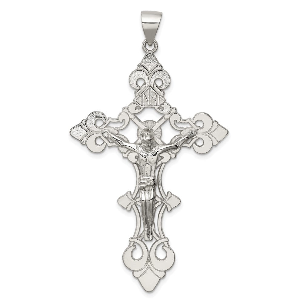 Sterling Silver Polished Large INRI Crucifix Pendant, 66 x 35.75 mm