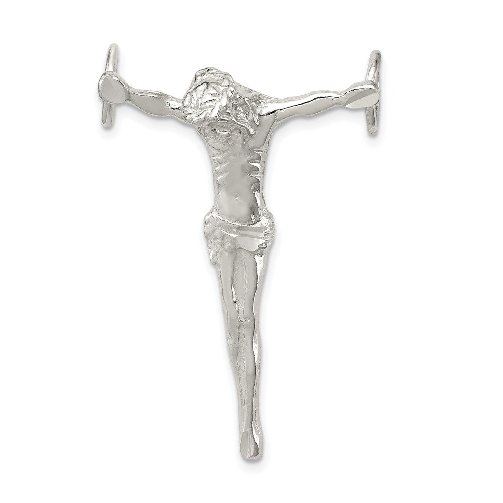 Sterling Silver Polished Jesus Cross Chain Slide Pendant, 38.6 x 26.25 mm