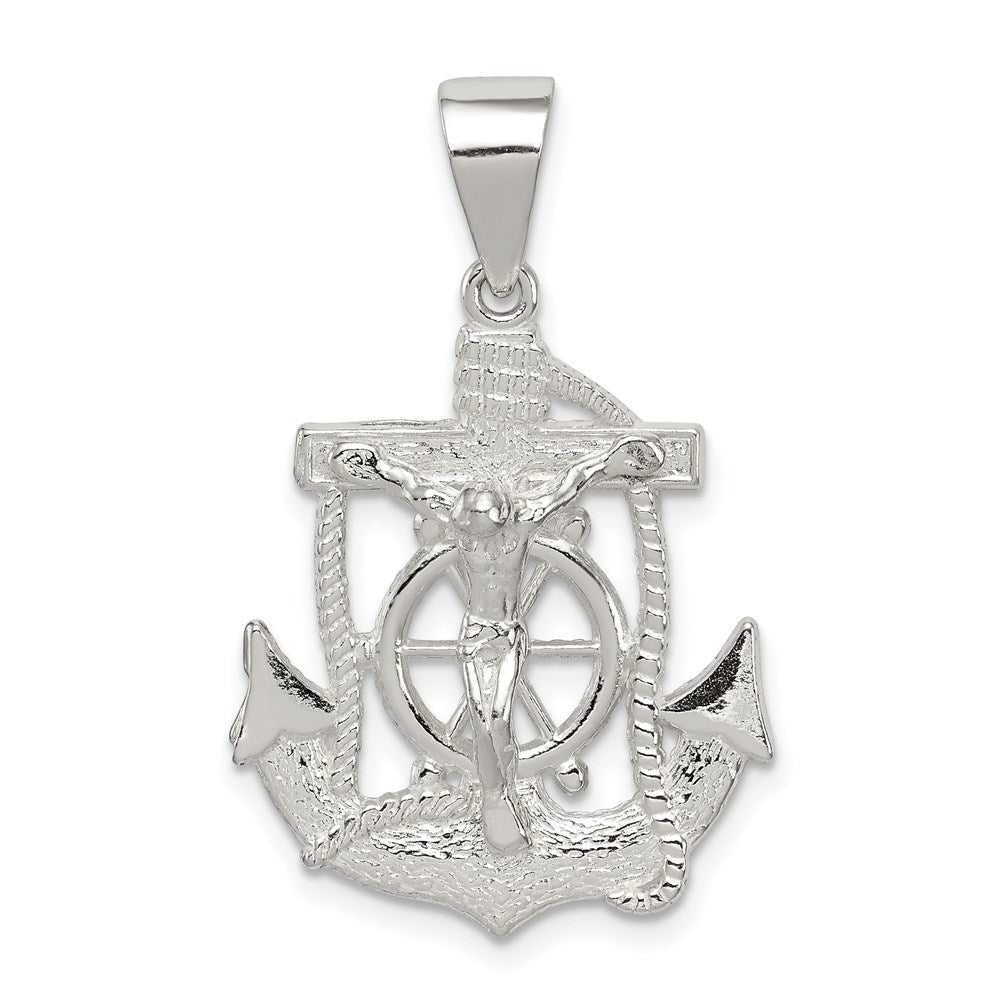Sterling Silver Polished Mini Mariner INRI Crucifix Pendant, 31.5 x 20 mm