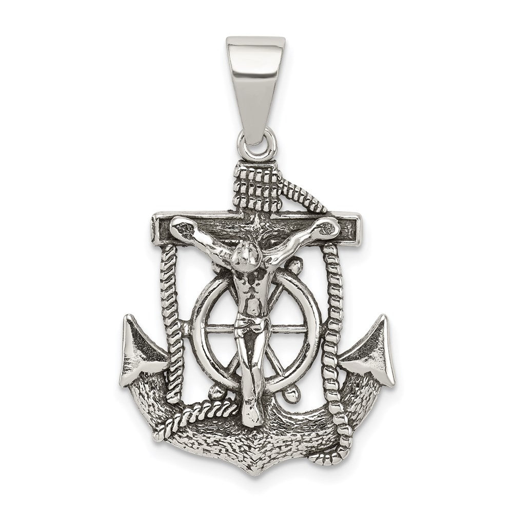 Sterling Silver Antiqued Mini Mariner INRI Crucifix Pendant, 31.5 x 20 mm