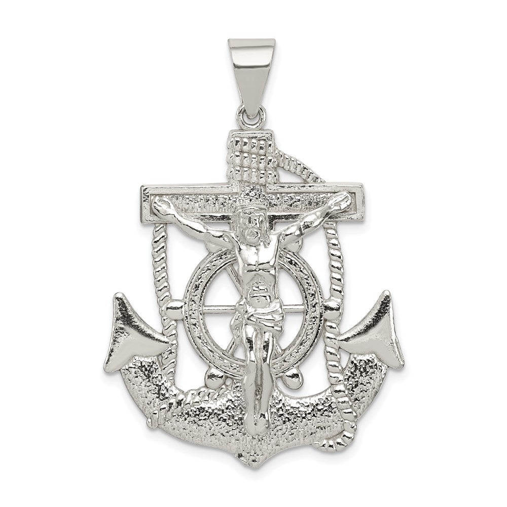 Sterling Silver Polished Mariner Crucifix Pendant, 45.5 x 29 mm