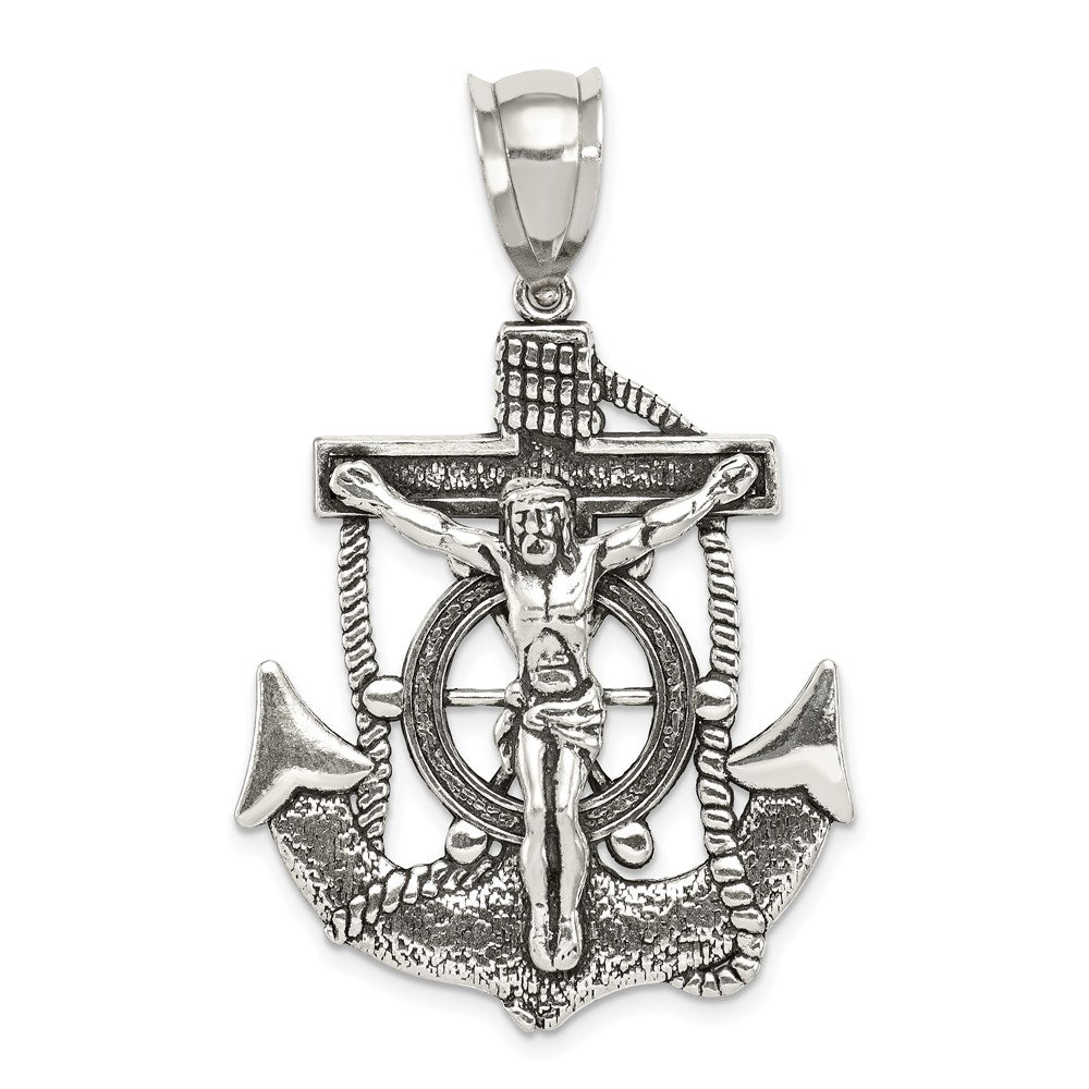 Sterling Silver Antiqued Crucifix Pendant, 45.5 x 29 mm
