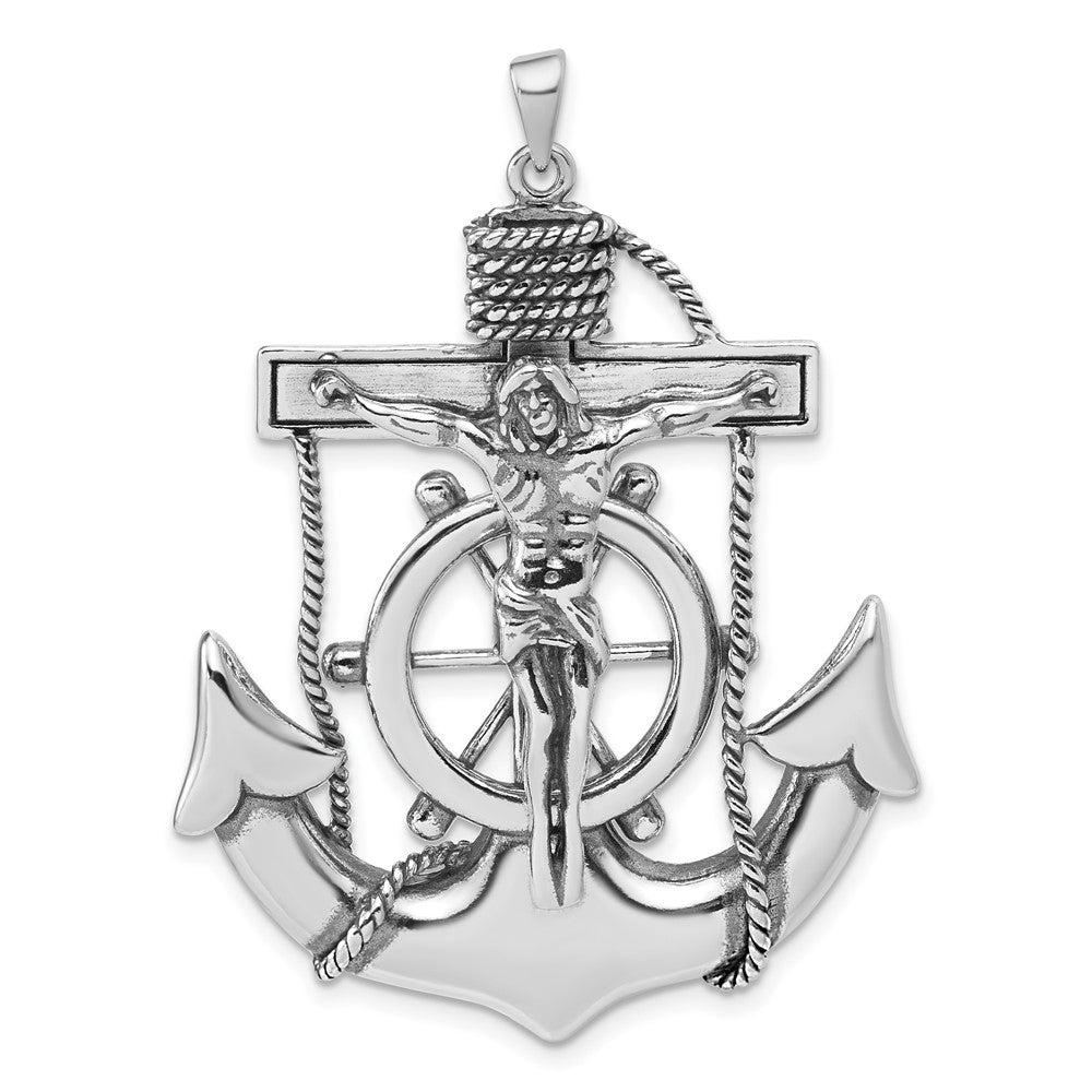 Sterling Silver Antiqued Mariner Cross Pendant, 53 x 35 mm