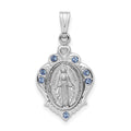 Sterling Silver Platinum-plated Polished Miraculous Blue CZ Pendant, 23.5 x 12.17 mm