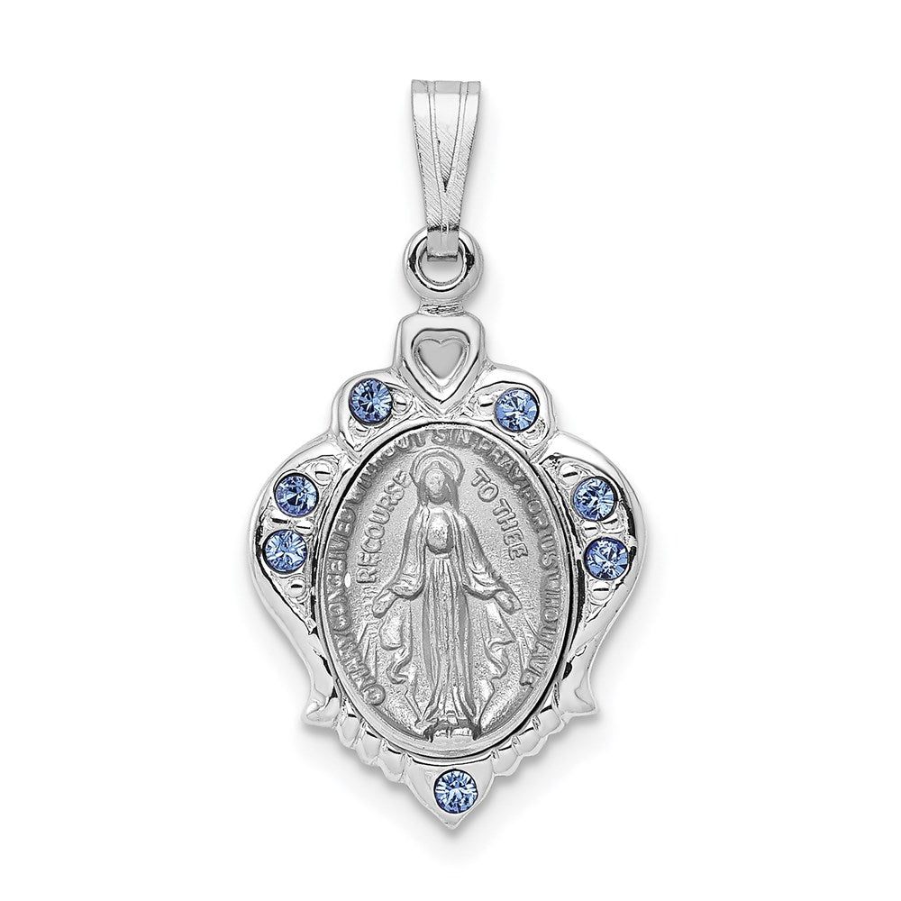 Sterling Silver Platinum-plated Polished Miraculous Blue CZ Pendant, 23.5 x 12.17 mm