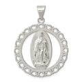 Sterling Silver Polished Religious Ruffled Circle Pendant, 40.4 x 30 mm