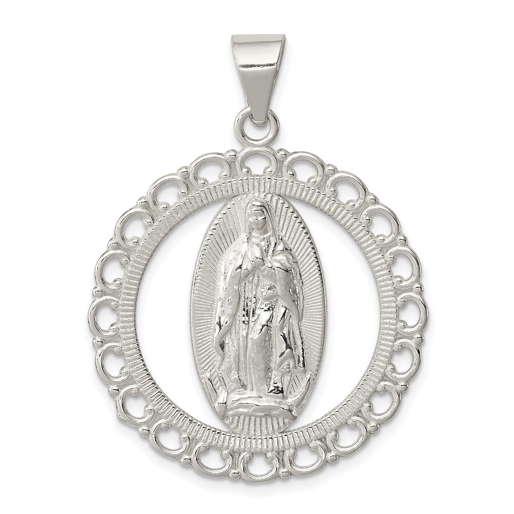 Sterling Silver Polished Religious Ruffled Circle Pendant, 40.4 x 30 mm