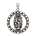 Sterling Silver Antiqued Religious Ruffled Circle Pendant, 40.4 x 30 mm