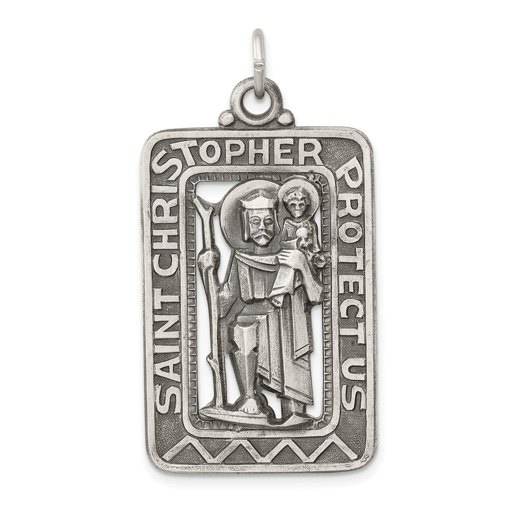 Sterling Silver Antiqued and Brushed St. Christopher Medal, 40.66 x 31.3 mm