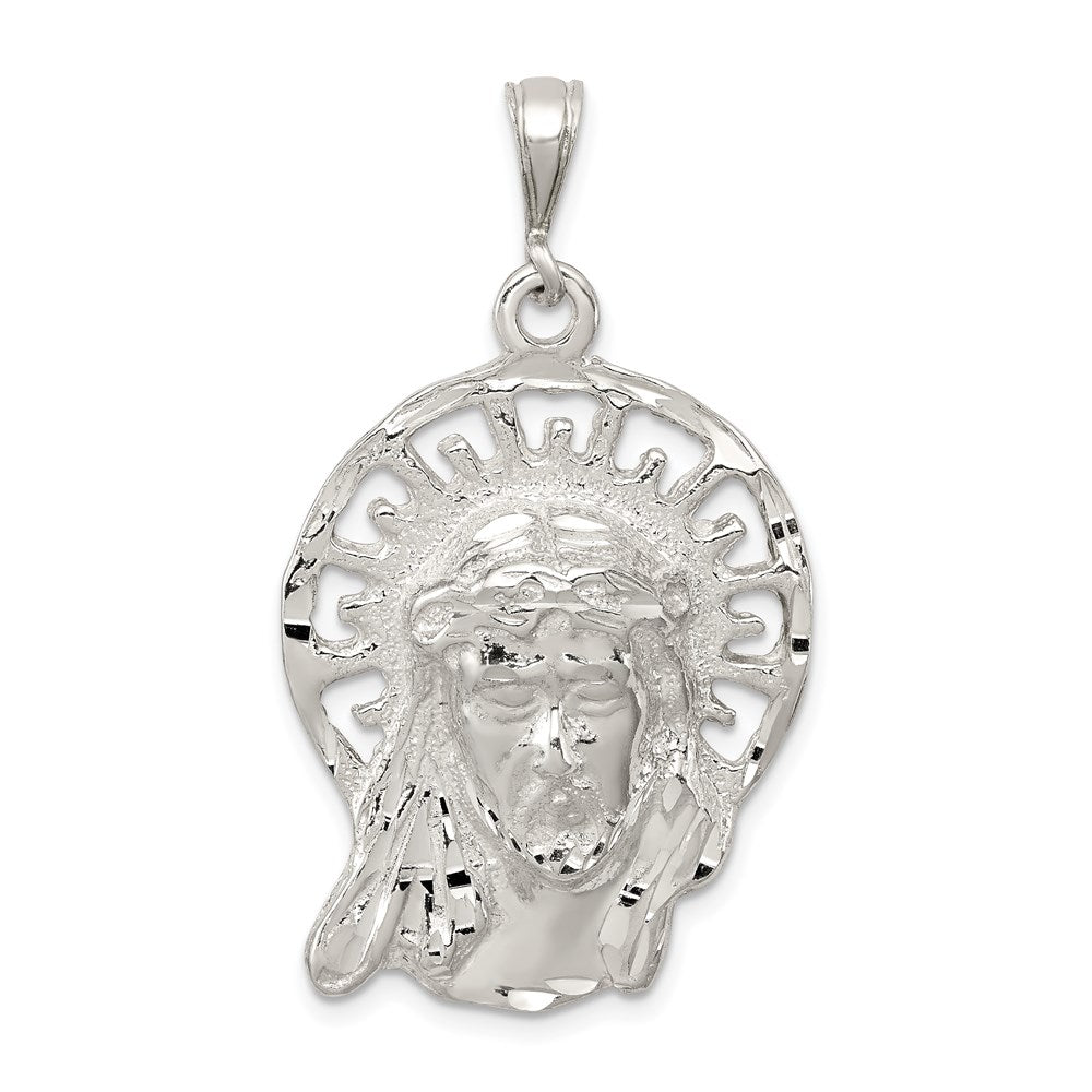 Sterling Silver Polished & Textured Jesus Head Pendant, 40.9 x 22.15 mm