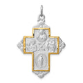 Sterling Silver Platinum-plated & Gold-tone 4-Way Medal Cross Pendant, 39.93 x 26.16 mm